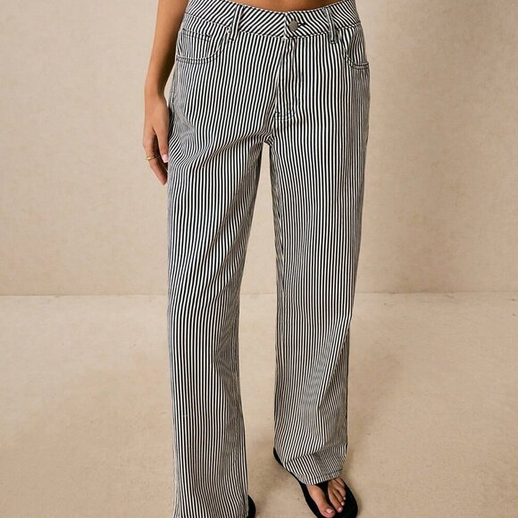 Dark Wash Casual Women's Striped Denim Jeans - Picture 6 of 6